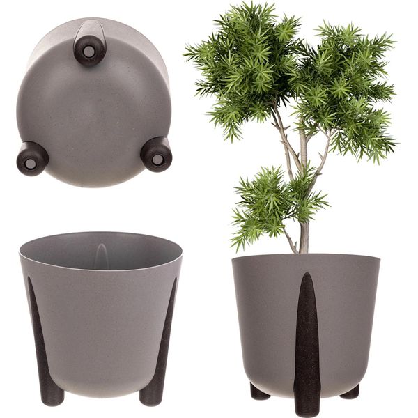 Vaso Da Fiori - Coprivaso - Con Piedini - Con Inserto - Grande - Grigio Scuro-image