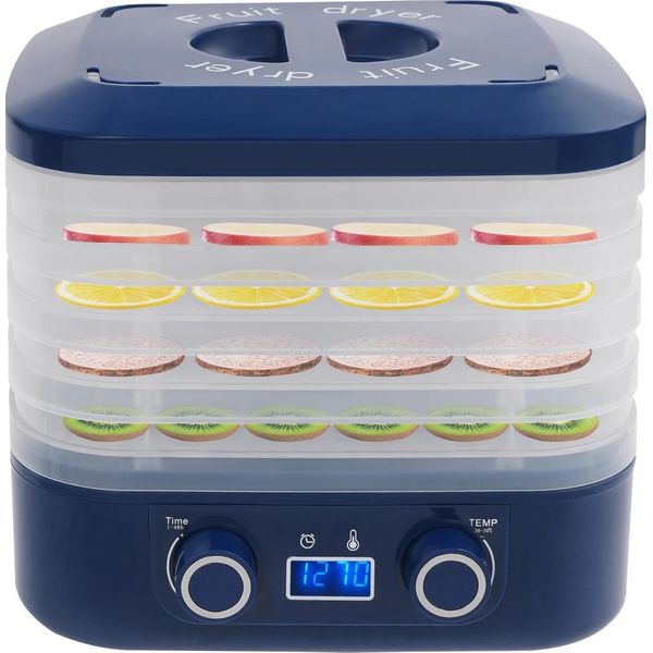 Essiccatore Automatico - Essiccatore Per Alimenti - 5 Ripiani - Display Led - 160 W - Timer 1-48 Ore - Temperatura 35-70 °C - 220 V - Blu-image
