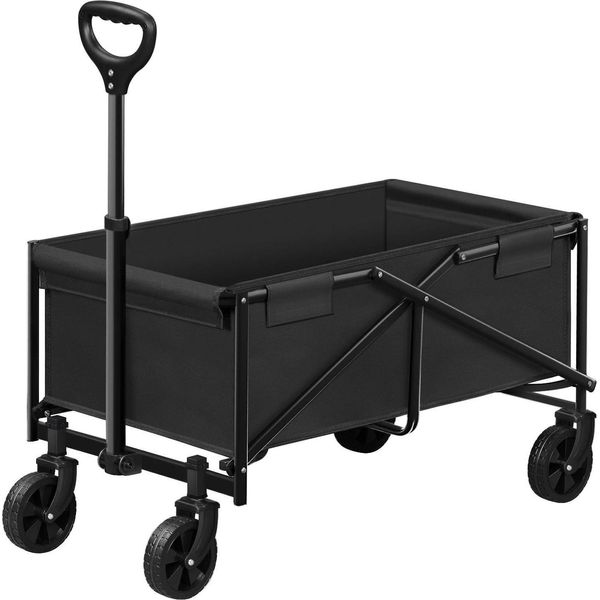 Carrello Pieghevole - Carrello Di Trasporto - Capacità Di Carico 80 Kg - Ruote Girevoli A 360° - Maniglia Regolabile - Dimensioni Da Chiuso 70×47×13 Cm - Nero-image