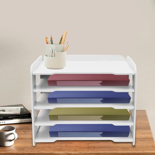 Portadocumenti - Portacorrispondenza A 5 Scomparti - Pvc - Impermeabile - Organizer Da Scrivania Multifunzionale - Bianco-image
