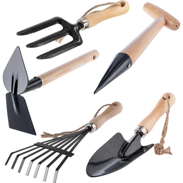 Attrezzi Da Giardino - Set Di Utensili Manuali - 5 In 1 - Paletta Da Giardinaggio - Rastrello Manuale - Zappa - Coltivatore - Estrattore Di Erbacce-image