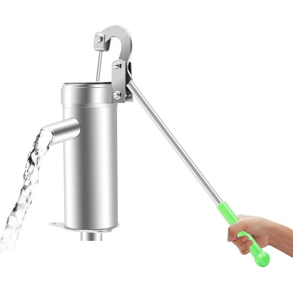 Pompa A Mano Per Pozzi - Pompa Manuale Per Acqua - Acciaio Inossidabile - Altezza Di Aspirazione Fino A 8 M - Per Giardini E Pozzi Da Cortile - Grigio-image
