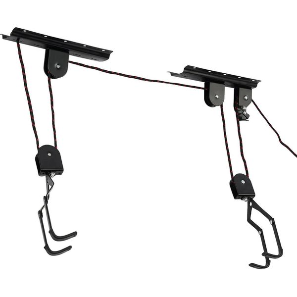 Sollevatore Per Biciclette - Sistema Di Sollevamento A Soffitto - Rimessaggio In Garage - Capacità Di Carico 60 Kg - Set Con Ganci Per Biciclette - Nero-image