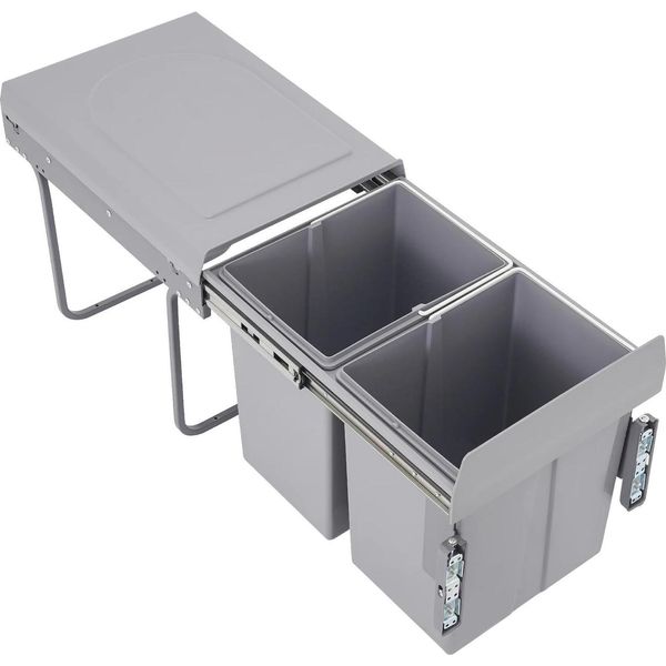 Sistema Di Raccolta Differenziata Dei Rifiuti Da Cucina - Doppio Contenitore Estraibile 2×20 L (40 L) - Cassetto Estraibile - Rifiuti E Riciclaggio - Plastica - Grigio Chiaro-image