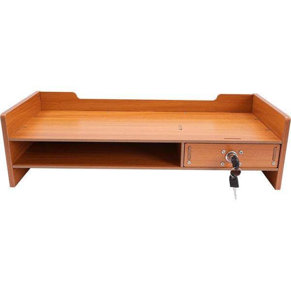 Supporto Per Monitor Con Contenitore - Organizer Da Scrivania - Mdf - Per Monitor/Laptop Da 33-61 Cm - Portata 5 Kg - Dimensioni 48×20×13,5 Cm - Lunghezza Totale 65,5 Cm - Arancione-image