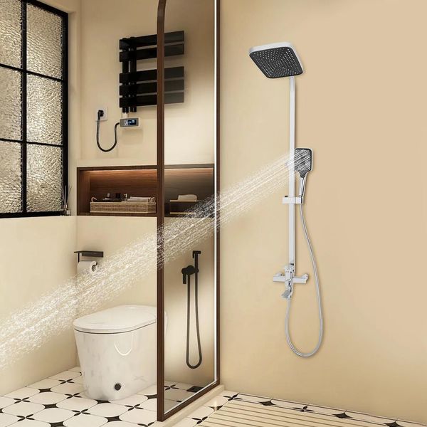 Sistema Doccia - Montaggio A Parete Con Doccia A Pioggia E Doccetta - 3 Vie/Modalità - Regolabile In Altezza Da 80 A 110 Cm - Soffione A 360° - Tubo Flessibile Da 1,5 M - Soffione Quadrato - Rosso-image