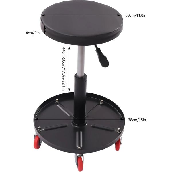 Sgabello Da Officina - Sgabello Con Rotelle - Regolabile In Altezza - Girevole A 360° - Ripiano Porta Attrezzi - Portata 136 Kg - Nero-image