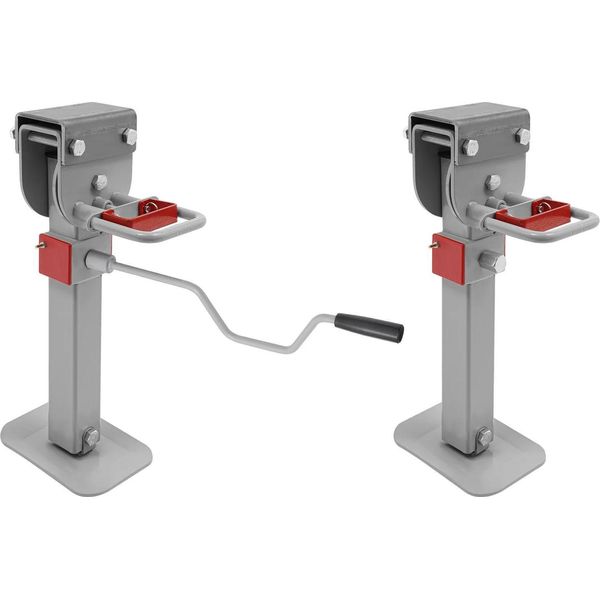 Set Di Cric - Cric A Manovella - 2 Pezzi - Regolabile In Altezza Da 42 A 56 Cm - Portata 1-2 T - Acciaio Al Carbonio - Per Roulotte, Camper, Rimorchi - Grigio-image