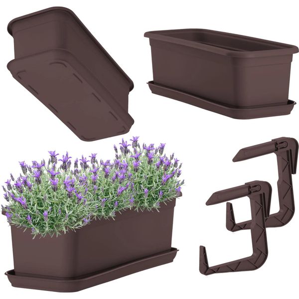 Fioriera Da Balcone - Fioriera Con Manici - Lunghezza 40 Cm - Marrone-image