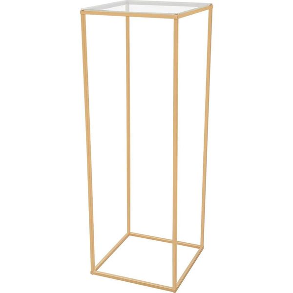 Portafiori Per Matrimoni - Colonna Rettangolare - Altezza 80 Cm - Base 28×28 Cm - Ferro E Acrilico - Autoportante - Max. 5 Kg - Oro-image