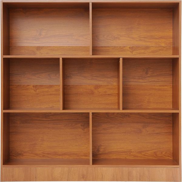 Libreria In Legno Massello - Scaffale Indipendente - 3 Ripiani - Design Aperto - 7 Scomparti - Marrone-image