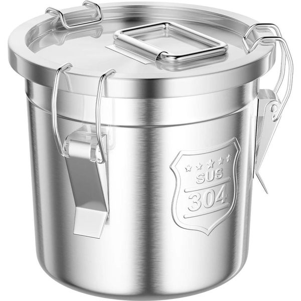 Contenitore Di Conservazione In Acciaio Inossidabile 304 - Contenitore Per Alimenti Da 6 L - Ermetico Con 3 Chiusure - Guarnizione In Gomma, Adatto Al Contatto Con Gli Alimenti - Per Riso, Farina, Prodotti Secchi - Argento-image