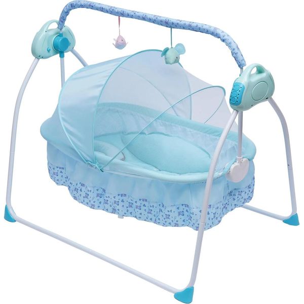 Sdraietta Elettrica - Culla/Culla Da Camera - Telecomando - 5 Velocità - Musica - Timer - Pieghevole - Portata Massima 20 Kg - Blu-image