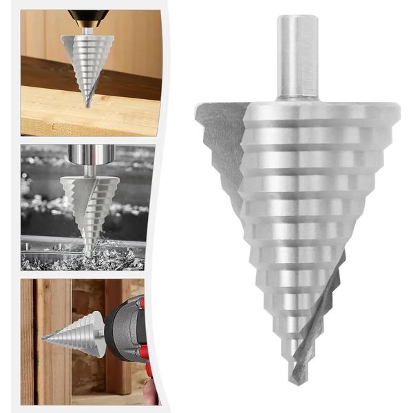 Punta A Gradini Hss - Punta Conica - 6–60 Mm - Scanalatura A Spirale - Scala Graduata - Per Metallo, Legno, Plastica, Acciaio Inossidabile - Argento-image