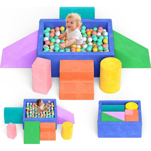 Blocchi Da Arrampicata Softplay E Piscina Di Palline - Set Da 7 Pezzi - In Schiuma Di Lattice - Morbidi E Sicuri - Per Neonati E Bambini Piccoli - Da Interno-image