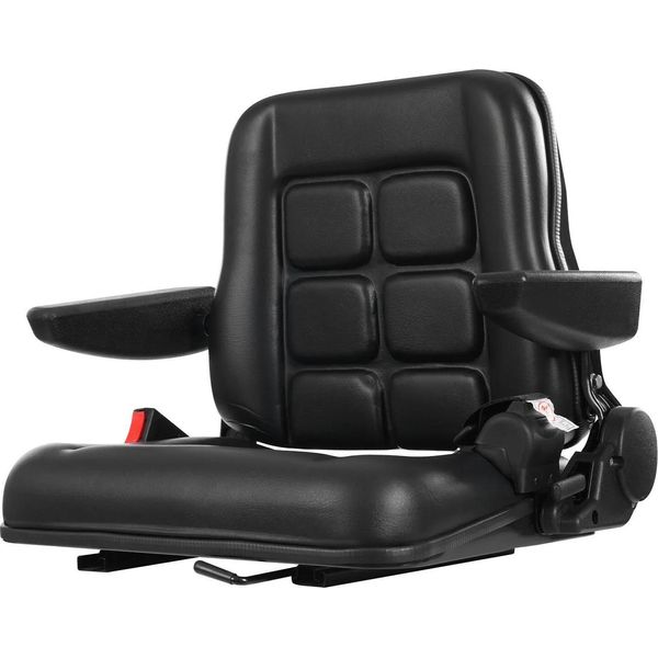 Sedile Ergonomico Per Carrelli Elevatori - Universale Per Trattori/Utv/Atv - Schienale Regolabile - Braccioli - Cintura Di Sicurezza - Pelle Pvc - Nero-image