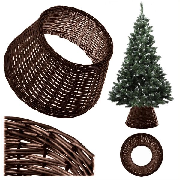 Collare Per Albero Di Natale - Cesto Intrecciato - Ø 55 Cm - Colore Naturale Scuro-image
