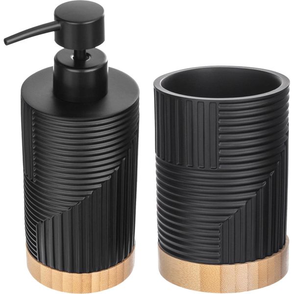 Set Da Bagno - Dispenser Per Sapone E Bicchiere - Per Sapone Liquido - Nero-image