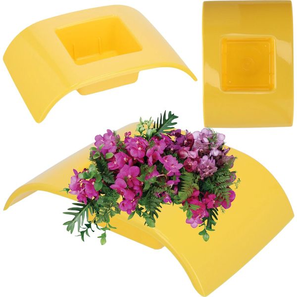 Ikebana Vaso Per Fiori - Coprivaso/Vaso Per Piante - Grande - Vaso Piatto Per Composizioni Floreali - Giallo-image