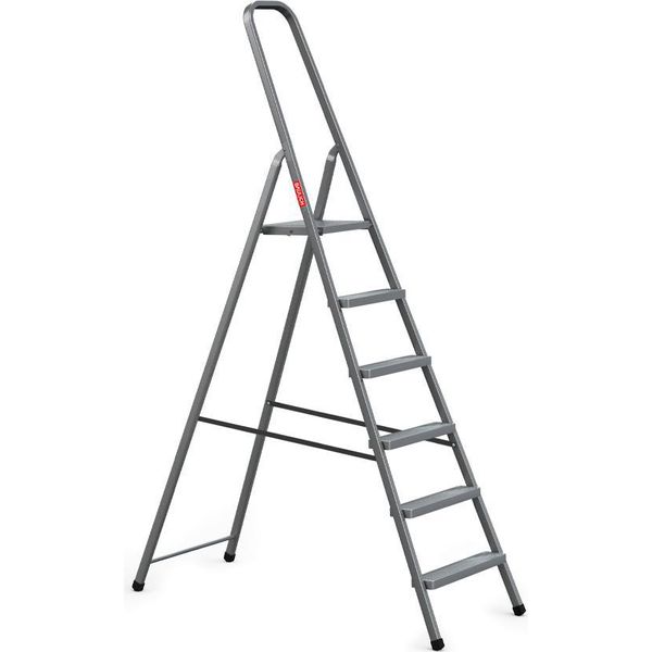 Edilizia | Scala - Acciaio - 6 Gradini - Grigio - Altezza Di Lavoro 3,2 M - Portata 125 Kg - Pieghevole-image