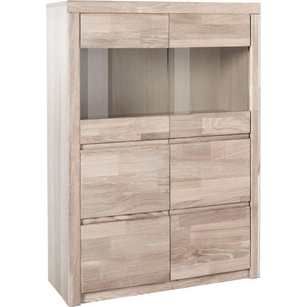 Highboard Otto Home "Silkeborg", Weiß (Eiche Weiß Gekalkt Teilmassiv), B:90Cm H:125Cm T:35Cm, Holz Teilmassiv, Sideboards, Highboard, SchöNe Grifflose Optik, Teilmassiv-image