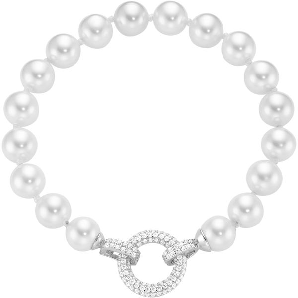 Perlenarmband Firetti "Schmuck Geschenk Silber 925 Armschmuck Armband Armkette Glitzer", Weiß (Silberfarben, Kristallweiß, Weiß, Kristallweiß), ArmbäNder, Damen, 19Cm, Baumwolle Perlen Silber 925 (Sterlingsilber), Baumwolle, Perlen, Silber 925 (Sterlingsilber), Perlenarmband, Mit Zirkonia (Synth.) - Mit Muschelperle-image