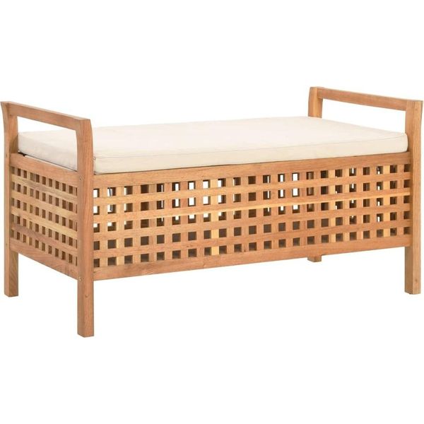 The Living Store Panca Con Contenitore 93×49×49 Cm Legno Massiccio Di Noce-image