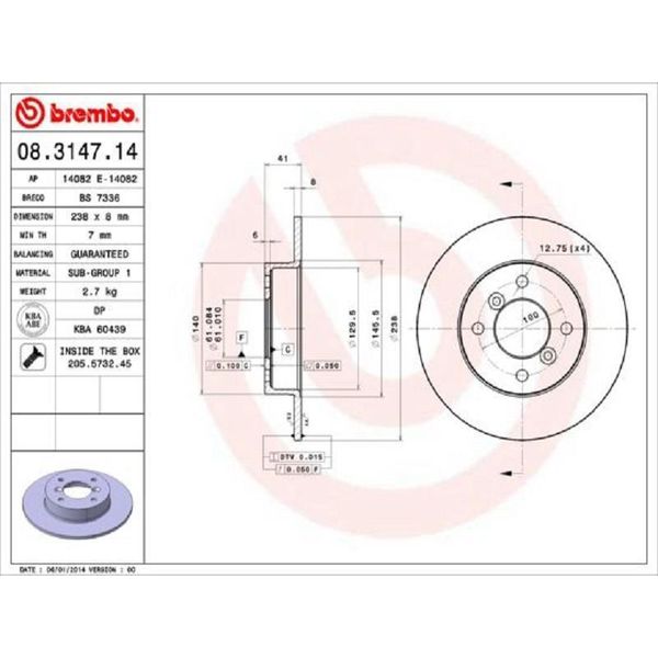 2X Brembo 08.3147.14 Disco Freno Asse Anteriore-image