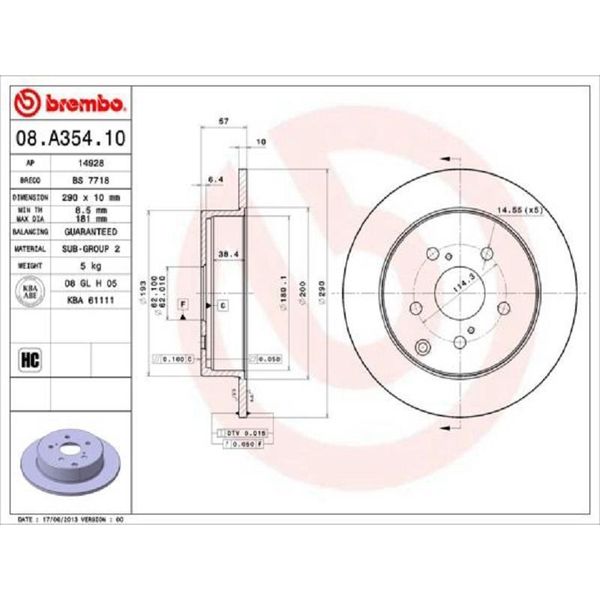 2X Brembo 08.A354.10 Disco Freno Asse Posteriore-image