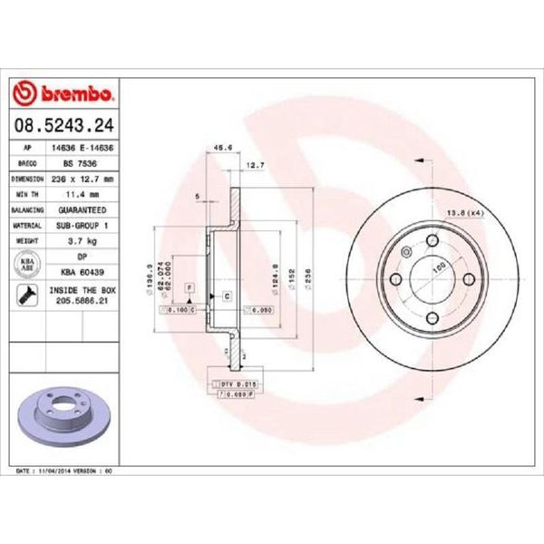 2X Brembo 08.5243.24 Disco Freno Asse Anteriore-image