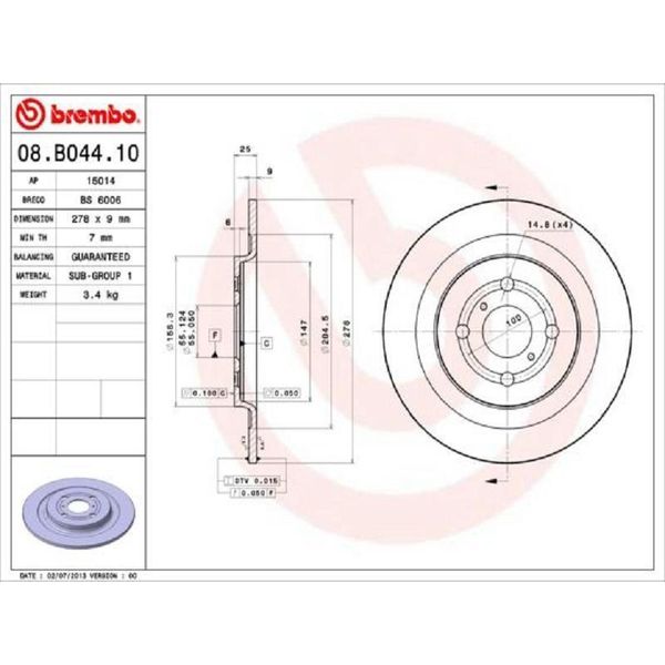 2X Brembo 08.B044.10 Disco Freno Asse Posteriore-image