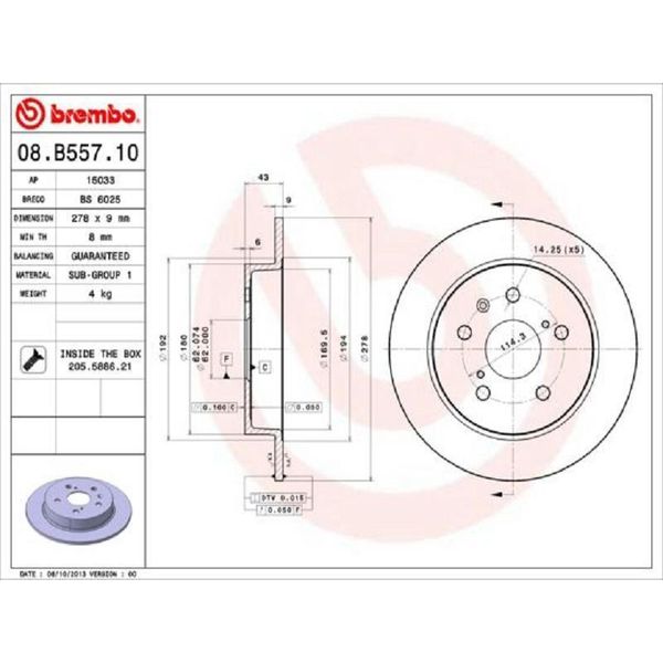 2X Brembo 08.B557.10 Disco Freno Asse Posteriore-image