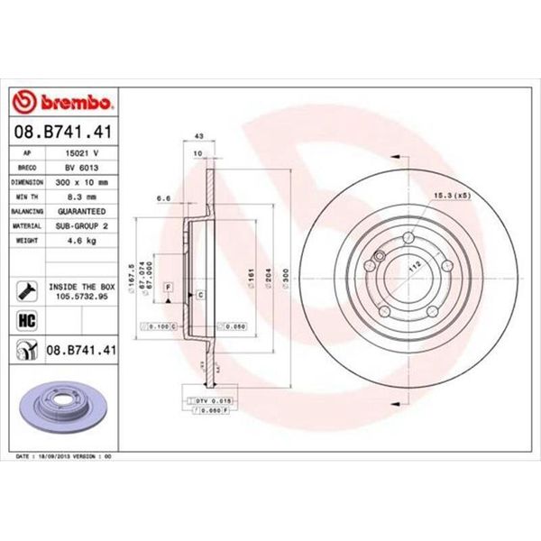 2X Brembo Disco Freno 08.B741.41 Per MERCEDES-BENZ Slk (R172) 43Mm-image