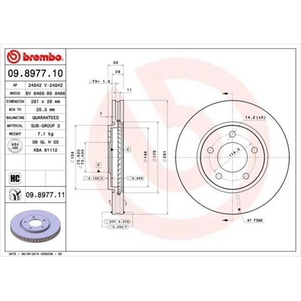 2X Disco Freno Brembo 09.8977.11 Per Chrysler Voyager Iv (Rg Rs) 38Mm 281Mm-image