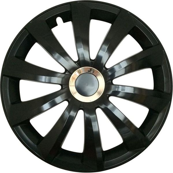 4X Coprimozzi Premium Design Copriruota Grail 15 Inch #21 Nero Anello Cromato-image