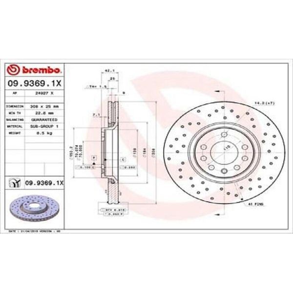 2X Brembo Disco Freno 09.9369.1X Per Opel Corsa D Hatchback (S07) Adam (M13)-image
