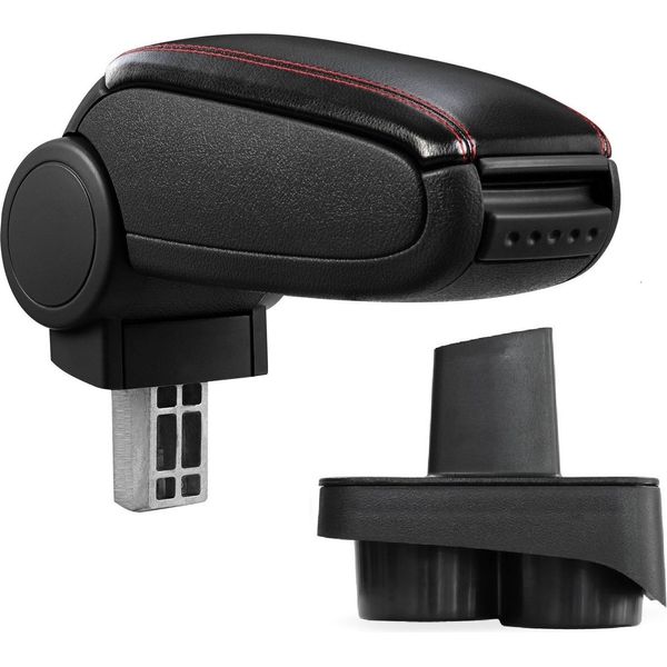 Copri Bracciolo Centrale In Pelle Nero / Rosso Per Vw Polo 9N 9N2 9N3 + Gti-image