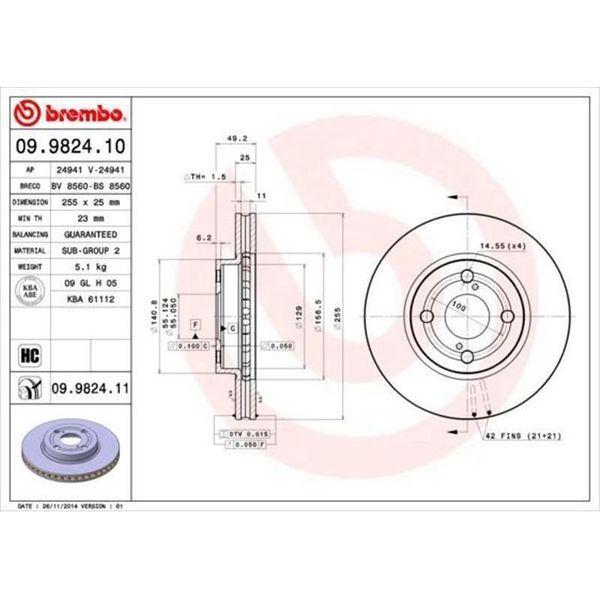 2X Brembo 09.9824.11 Disco Freno-image