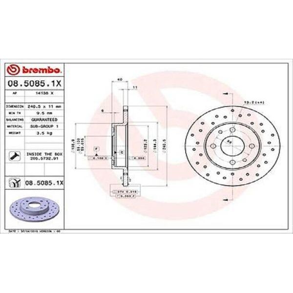 2X Disco Freno Brembo 08.5085.1X Per Ford Ka (RU8) Per Fiat Panda (169) 40Mm-image