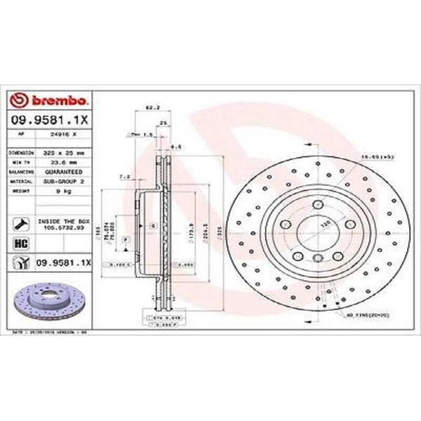 2X Disco Freno Brembo 09.9581.1X Per Bmw X3 (E83) 62Mm 325Mm-image