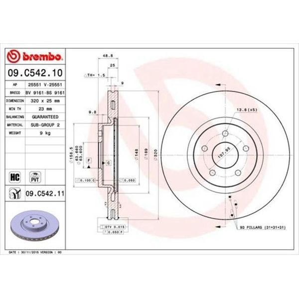 2X Disco Freno Brembo 09.C542.11 Per Ford Focus Iii Turnier Kuga Mk2 (DM2) 49Mm-image