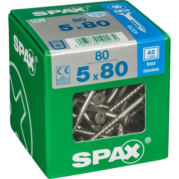 Set Di 80 Viti Spax In Acciaio Inox Testa Svasata Torx, Diam.5 Mm X L.80 Mm-image