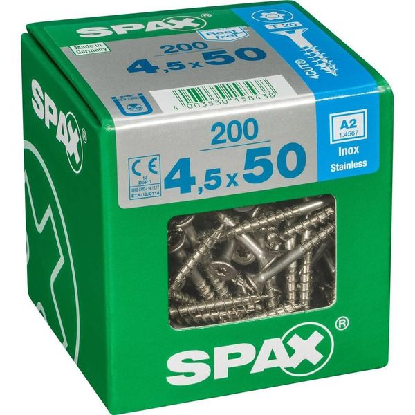 Set Di 200 Viti Spax In Acciaio Inox Testa Svasata Torx, Diam.4,5 Mm X L.50 Mm-image