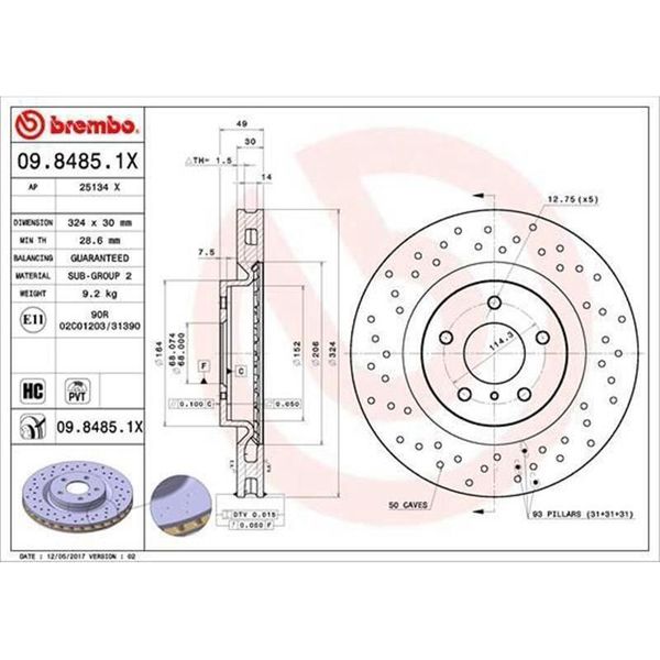 2X Brembo Disco Freno 09.8485.1X Per Nissan 350 Z (Z33) 350 Z Roadster (Z33)-image