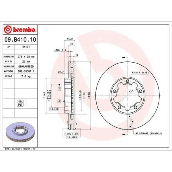 2X Brembo Disco Freno 09.B410.10 Per Nissan Cabstar (F24M F24W) 45Mm 276Mm-image