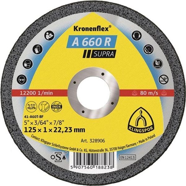 Disco Da Taglio A 660 R Supra D125X1Mm Ger.Inox Bohr.22,23Mm Klingspor-image