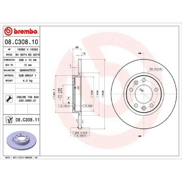 2X Disco Freno Brembo 08.C308.11 Per Opel Grandland X (A18) Per Ds Ds 4 Ii 35Mm-image