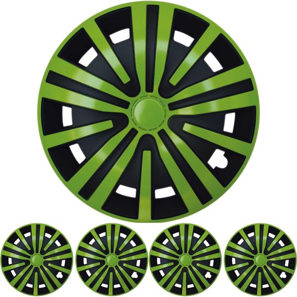 4X Set Di Coprimozzi Premium Design "Spinel"" 15 Inch In Verde Nero"-image