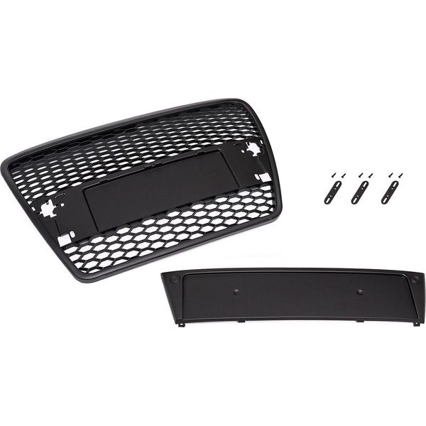 Griglia Radiatore Griglia Sportiva A Nido D'ape Nero Opaco Porta Emblema Per Audi A6 4F 2004-08-image