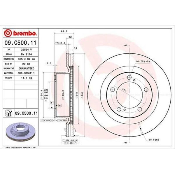 2X Disco Freno Brembo 09.C500.11 Per Toyota Land Cruiser (VDJ20_ UZJ20_) 83Mm-image
